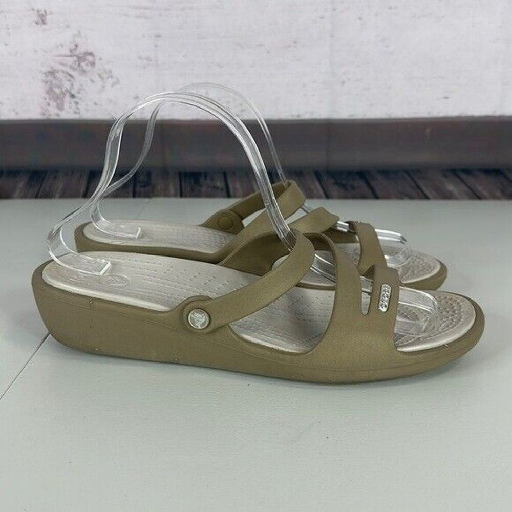Crocs Wedge‎ Sandal Womens 10 Tan Slip on Open Toe Comfort Casual Light Weight